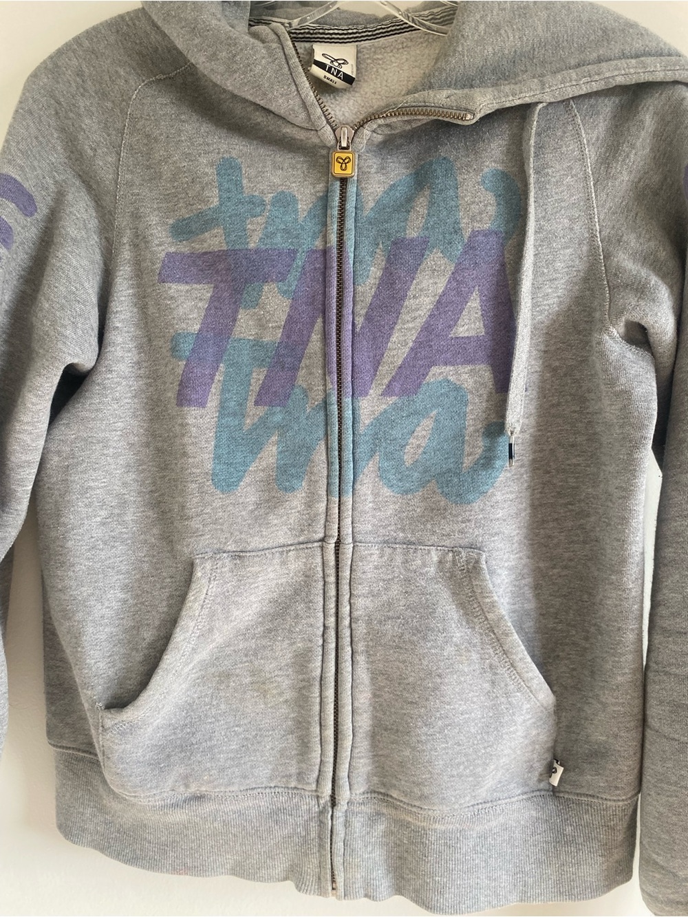 TNA Women’s  Zip-Up Hoodie with Purple & Blue Graphic
